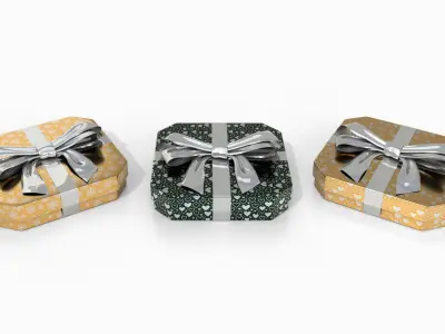  Gift Boxes - Flat Set with Glossy Ribbon Bow 