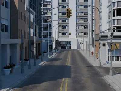City Downtown Skyscraper Street Low-poly 3D model