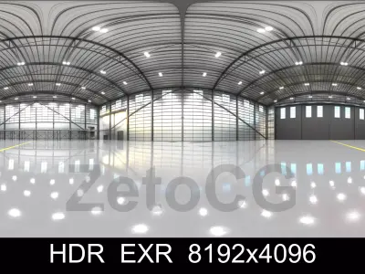 HDRI - Airplane Hangar Interior 11 - 8192x4096 Texture