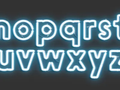 Blue neon lowercase letters - illuminated led lower case font 3D model
