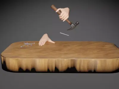 Hammer Driving Nail into Wood 3D Model Low-poly 3D model