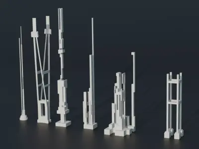 6 sci fi antennas Low-poly 3D model