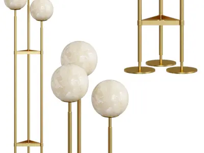Antique Brass Alabaster Globes Floor Lamp By Oroa 3D model