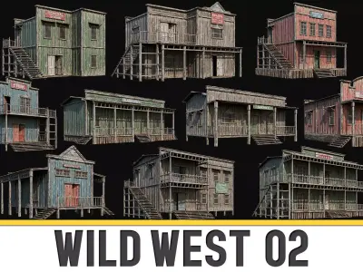 WILD WEST 02 with INTERIORS 4K TEXTURES Low-poly 3D model