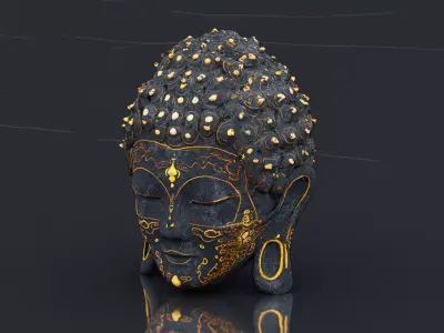 Buddha head sculpture Low-poly 3D model
