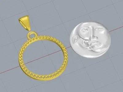 Moon Face Victorian silver gold Pendant Design 3D print model