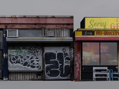 Store Fronts - 4 Pack Low-poly 3D model