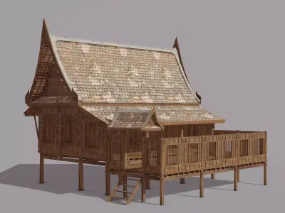 Central Thai traditional house-01 Low-poly 3D model