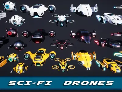 Sci Fi Robot Drone Pack Low-poly 3D model