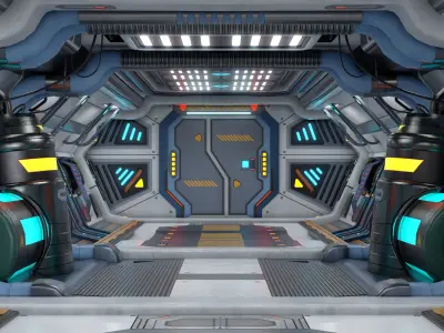 3D Sci-Fi Corridor 02 All PBR Unity UE Textures Low-poly 3D model