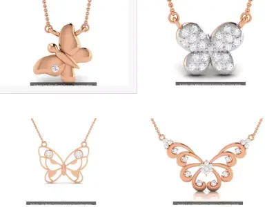 4 Butterfly Light Weight Diamond Necklace 3dm renders details 3D Model Pack