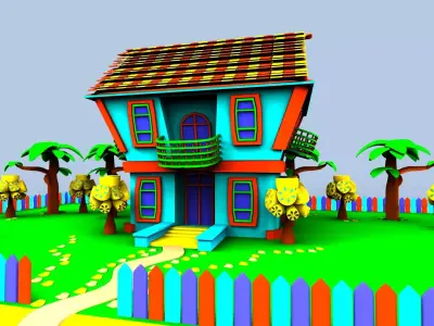 3d cartoon village house toon  Low-poly 3D model