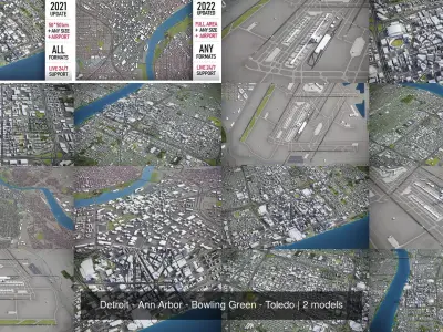 Detroit - Ann Arbor - Bowling Green - Toledo 3D Model Pack