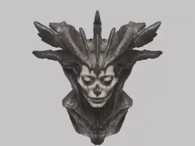 HR Giger Woman Scifi Head Bust Low-poly 3D model