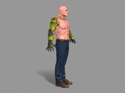 Cyborg man with no shirt and gloves Low-poly 3D model