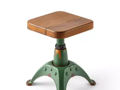 Vintage Industrial Adjustable Workshop Stool Low-poly 3D model