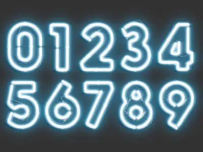 Blue neon number symbols - illuminated led font with numeral 3D model 4