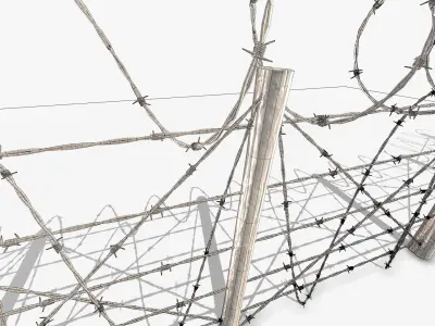 Barbed wire fence wood 3D model