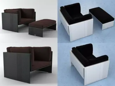 Slim Line Lounge Chair and Footstool 3D model