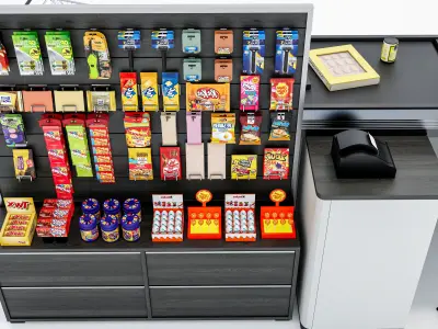 Supermarket  Grocery  stands  Shelves  Racks  Showcase  checkout 3D model