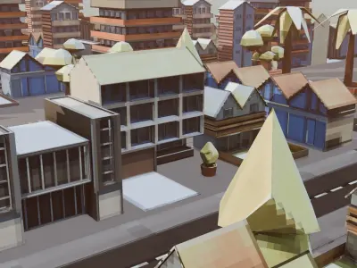 Low Poly Buildings and Houses City Pack Low-poly 3D model