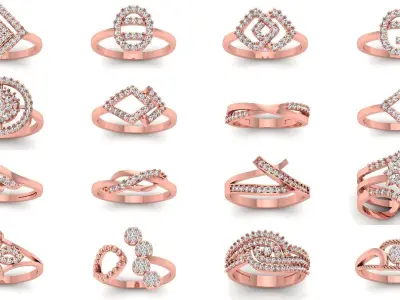 110 Solitaire Wedding Engagement Women Rings Collection 3D Model Pack