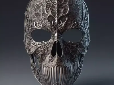 Metal Skeleton Mask 3D Model Rivets Industrial Texture Low-poly 3D model