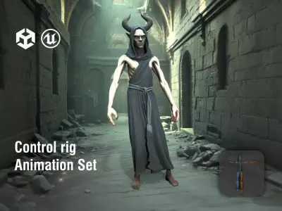 Demon Monk in Ruined Monastery Low-poly 3D model