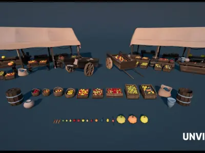 Low Poly Medieval Village - Modular Buildings Streets Markets Low-poly 3D model