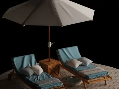 Beach lounge outdoor set 5 3D model