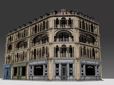3 piece modular European Store front Apartment Building 3D model