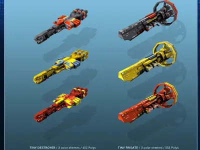 SF Tiny Spaceships Fleet Low-poly 3D model