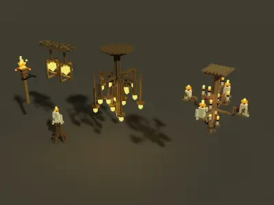 Voxel Medieval Lightning  Low-poly 3D model