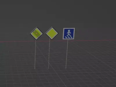 3 roads sign Free low-poly 3D model