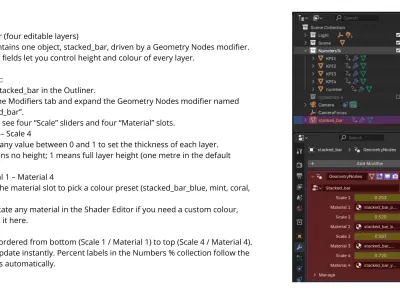 Stacked Bar Chart    Four-Layer Procedural Infographic Low-poly 3D model