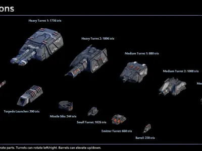 Spaceship Progenitor Cruiser Low-poly 3D model