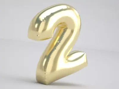 2 Number Balloon Gold 3D model