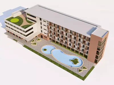 Multi Storey Residential Apartment Building Low-poly 3D model