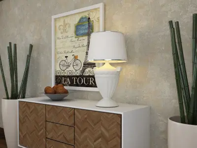 Living Room Wood Mirror Table Bamboo Artdeco Set 3D model