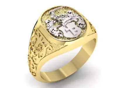signet ring with heraldic knight and shield 3D print model