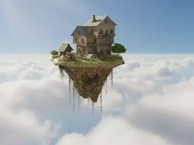 Floating Island House Low-poly 3D model