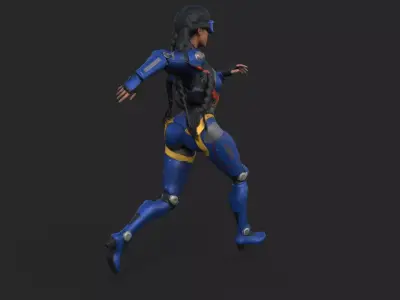 Cybernetic Girl Animated Low-poly 3D model