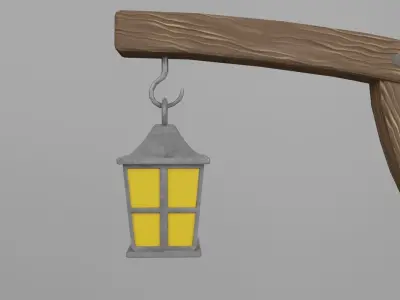 Stylized old lantern on a poll Low-poly 3D model