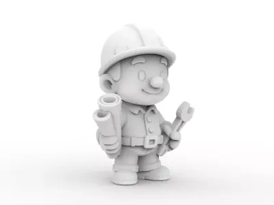 Cartoon Construction Worker 3D Printable 3D print model