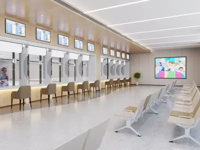 Modern Multi-Level Hospital Atrium Lobby 3D model