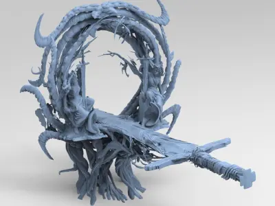 Portal Tree of Excalibur with statues 3D model