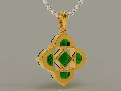 Prong set half moon and princess shape diamonds pendant 3D print model