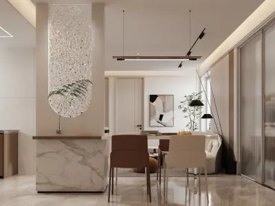 Modern living and dining room 3D model