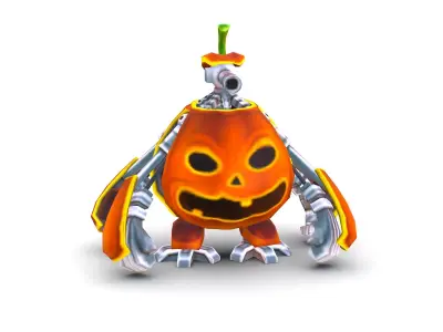 low poly 3d model cartoon pumpkin robot Low-poly 3D model