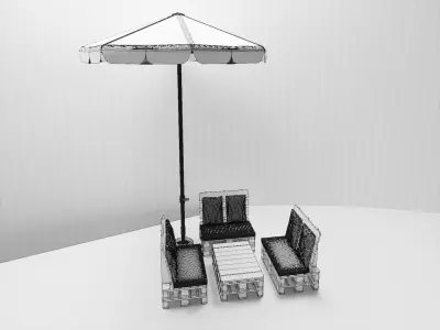 Garden set 4 wooden patio with umbrella 3D model